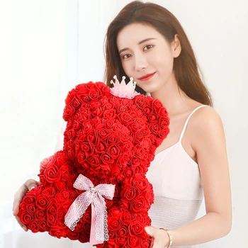 

2020 Hot Sale 40cm Bear Of Roses Artificial Flowers Home Wedding Festival DIY Cheap Wedding Decoration Gift Box Drop shipping