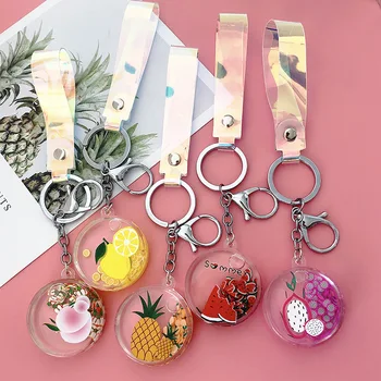 

2020 New Creative Fruit Acrylic Key chains Pendant Liquid Floating Quicksand Bottle Key chain Bag Pendant Ladies Jewelry Gift