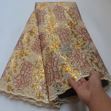 Lantejoulas brilhantes laço africano com contas único novo handuct organza tecido nigeriano ghana costura roupas 5 metros