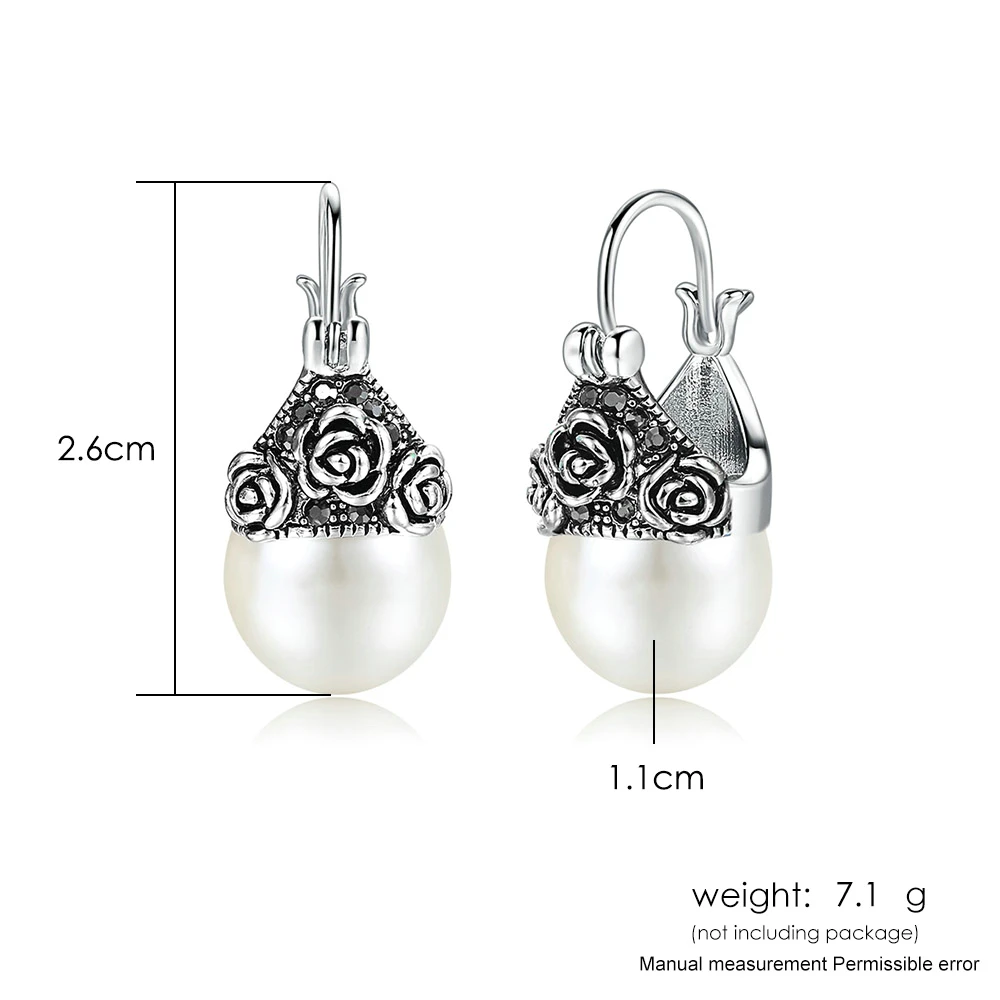 Imitation Pearl Earrings for Women Aesthetic Rose Flowers Ancient Silver Color Drop Earing Wedding Bride Jewelry E704 drop earrings pearl earrings flower earrings rose earrings