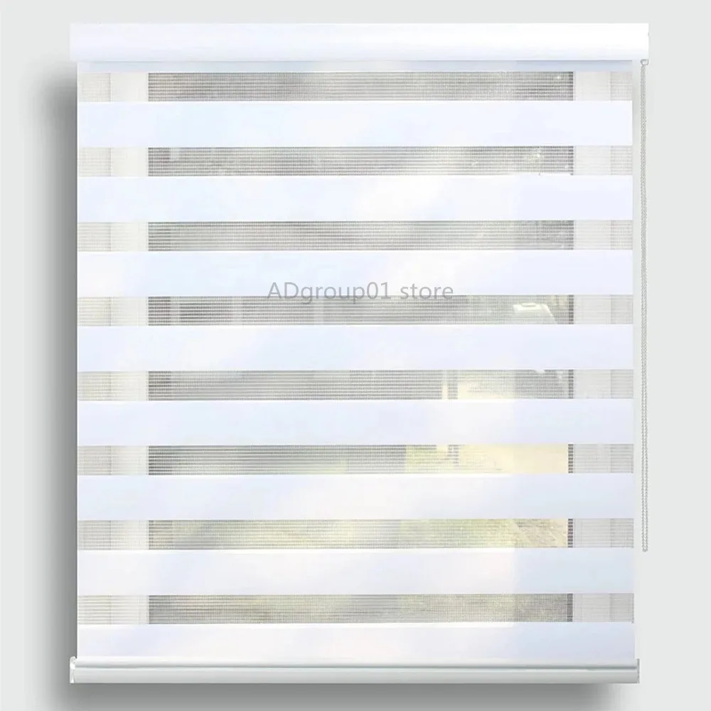White Zebra Roller Shades Combi Day and Night Blind Curtain Drape Dual Layer Sheer or Privacy Window Blinds Striped Dove_副本_副本_副本