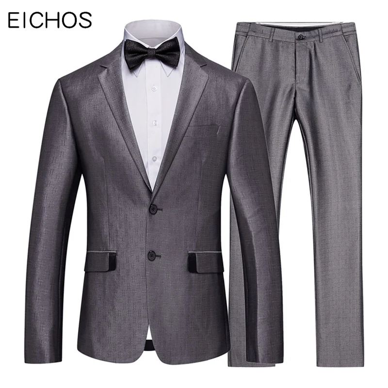 Свадебный костюм для мужчин, официальный смокинг для жениха, мужской костюм из двух предметов(пиджак+ брюки), приталенный красивый Серый Повседневный Блейзер, костюмы для мужчин