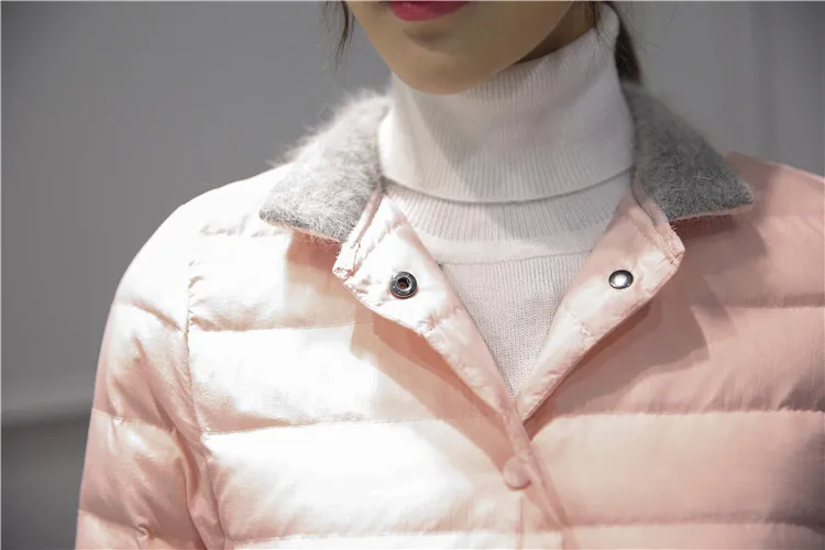 Модный серый/розовый/черный цвет женские зимние пуховики легкий воротник теплый белый утиный пух парка Женская куртка длинная куртка