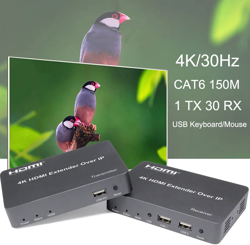 4K 30Hz HDMI удлинитель по TCP IP поддержка Gigabit PoE сетевой коммутатор CAT5E USB мышь клавиатура KVM до 150 м Cat6 до 30 приемник