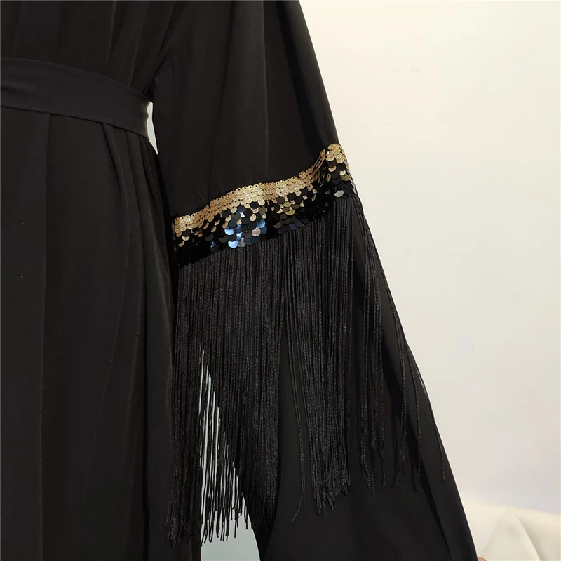 Открытый кардиган черный Дубай Abaya кимоно хиджаб мусульманское платье женская
