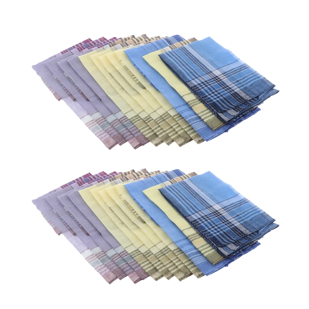 24Pack Men's Plaid Pattern Cotton Handkerchiefs Classic Pocket Square Hanky