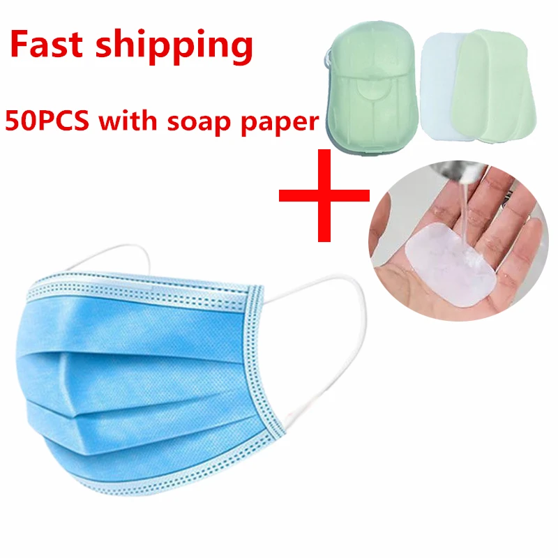 

50pcs Non Woven Disposable Face Mask 3 Layer Medical Dental Earloop Activated Carbon Anti-Dust Face Surgical Masks fast shipping