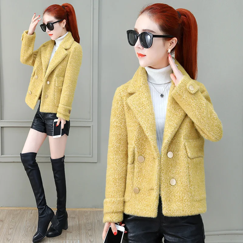 

2019 Winter Woolen Jacket Women's New Style Popular Korean-style Short Nizi Imitation Mink Gold Mink Cashmere Woolen Overcoat