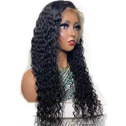 Человеческие волосы глубокая волна 360 кружевных фронтальных париков для черных женщин 150% плотность remy волосы предварительно сорванные