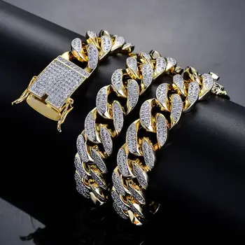 

High Quality Micro-inserts CZ Miami Cuban Chains Chokers Necklaces Men Women HipHop Iced Out Bling Bling Jewelry 18MM