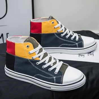 

High top sneakers for men canvas shoes color blocking vulcanized shoes boys classic 2020 men sneakers spring skateboarding shoes