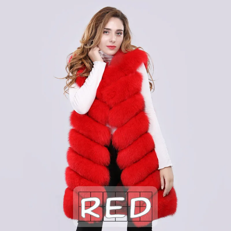 red Женский жилет из натурального Лисьего меха, зимний бренд, Модный женский жилет из натурального меха, роскошный натуральный Лисий мех, пальто без рукавов - Цвет: red