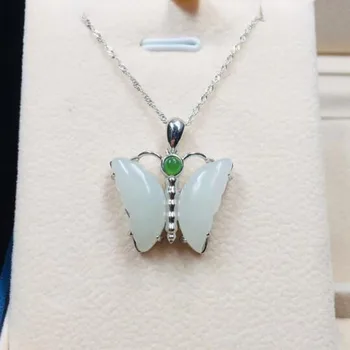 

Natural Hetian White Jade Butterfly Pendant Drop Hand-carved Green Stone Lucky Amulet Pendant For Women Men Jewelry