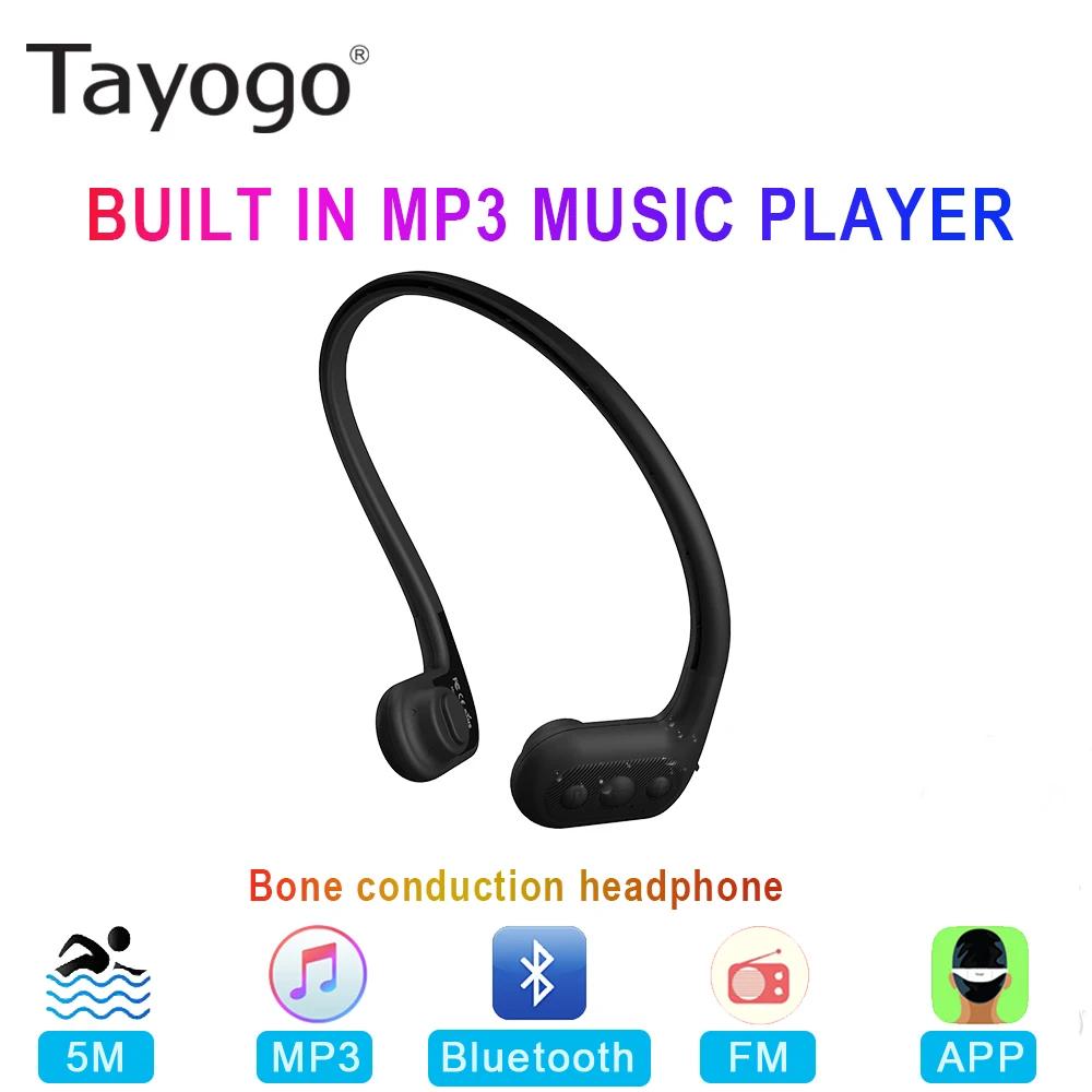 Tayogo плавательные костные проводящие наушники Bulit-in MP3-плеер с FM Bluetooth приложение шагомер IPX8 водонепроницаемый 8 Гб музыкальный плеер