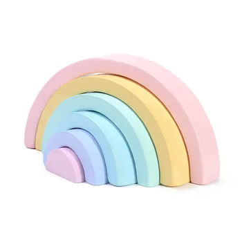 

6Pcs Children Wooden Toys Macaron Rainbow Stacking Game Large Size Building Blocks Montessori Baby Educational Toys Gift