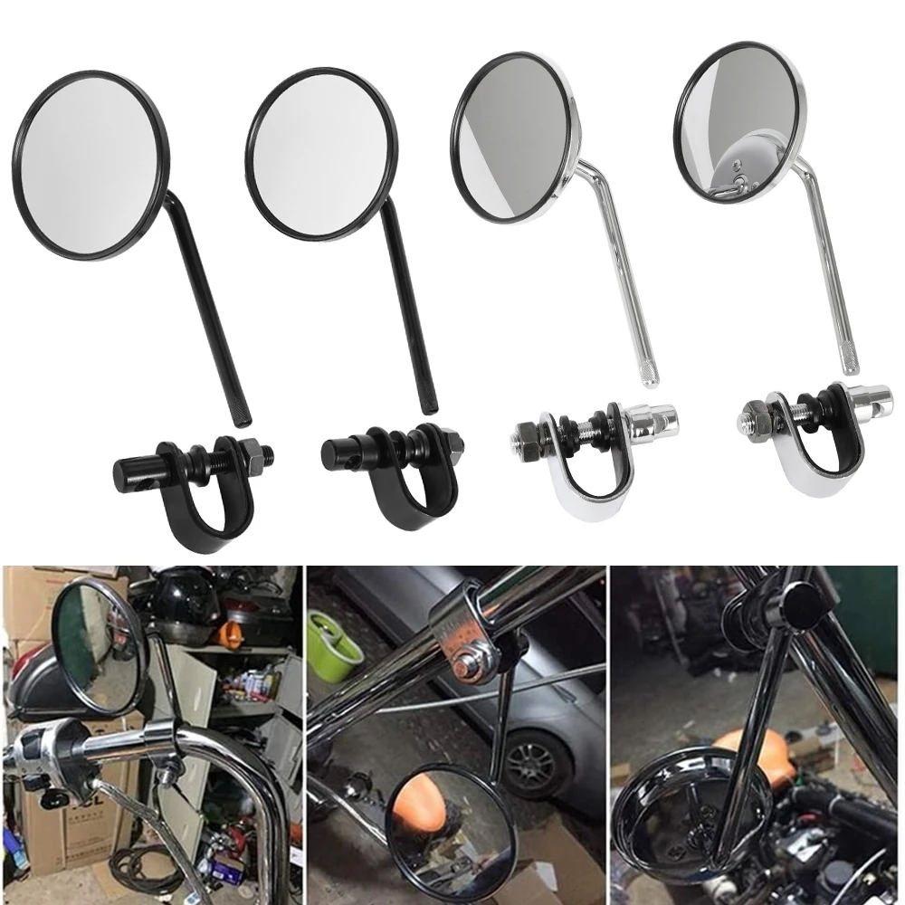 1Pair 22-25mm Motorcycle Handlebar Rear View Mirrors Round Convex Clip-On Retro for Harley Honda Chopper Cruiser Cafe Racer | Автомобили и