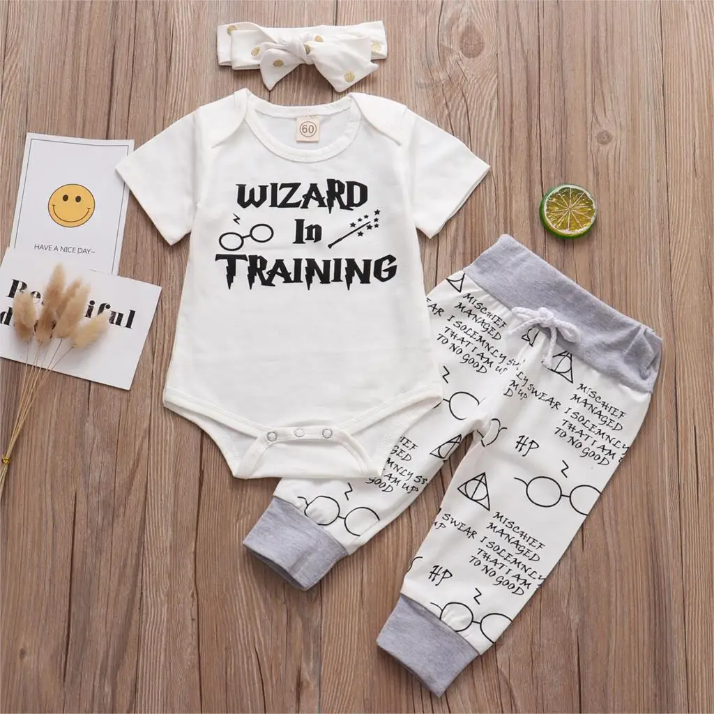 Baby Clothing Set for girl Newborn Clothing Set 2021 Summer Infant Baby Girl Boy Cotton Little Wizard Has Arrived Romper+Pants+Hat 3PCS For a 0-24 Months stylish baby clothing set Baby Clothing Set