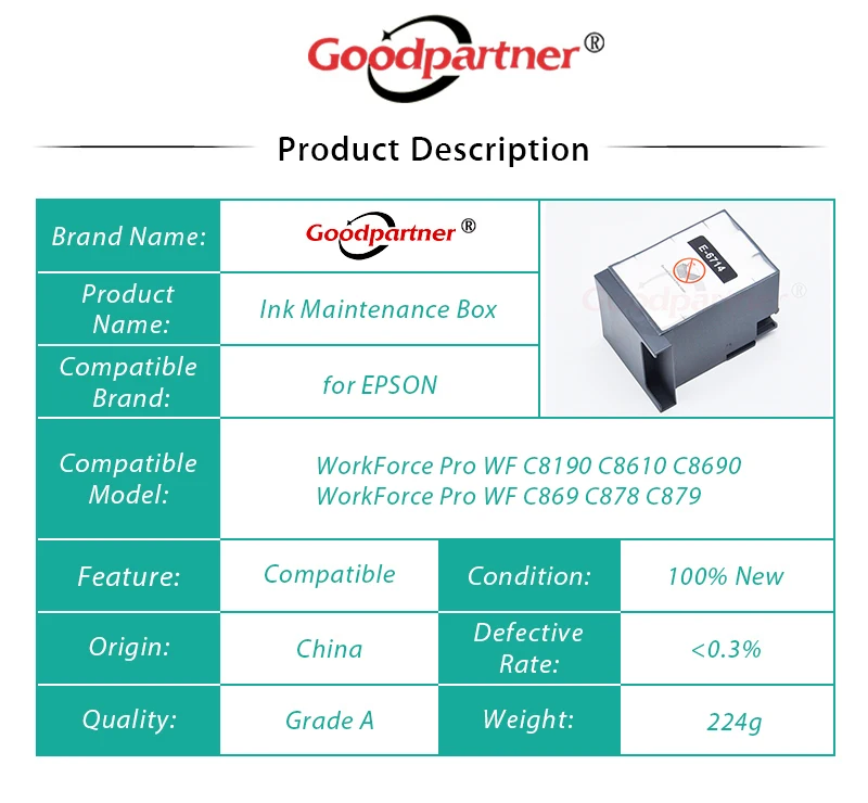 Tanque de Tinta Waste Esponja Caixa Manutenção para Epson Workforce Pro wf C8190 C8610 C869 C878 C879 5x T6714 C13t671400 Pxmb6 - Imagem 2