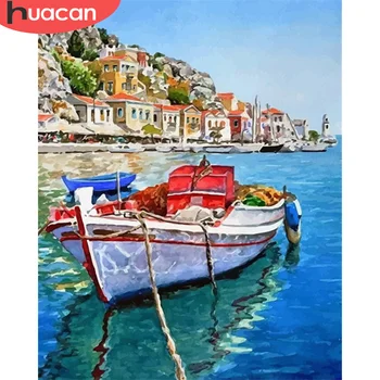 

HUACAN DIY Pictures By Number Boat Kits Drawing On Canvas Painting By Numbers Scenery Hand Painted Picture Art Gift Home Decor