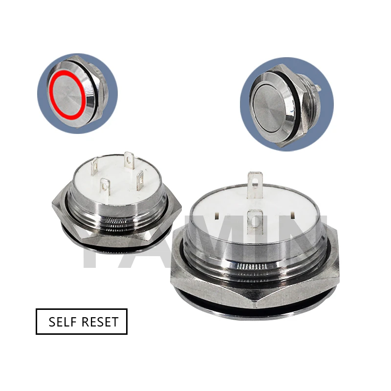  12/16/22mm Momentary Reset Short Metal Push Button Switch DIY Stainless Steel Ultrathin Lamp Waterp - 4000310874353