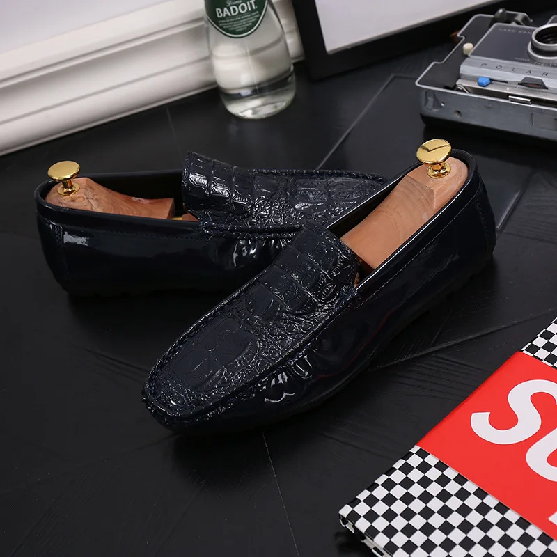 

Four Seasons Moccosins Crocodile Pattern Hide Substance Casual Men's Slip-on Shoes England Business Leather Shoes