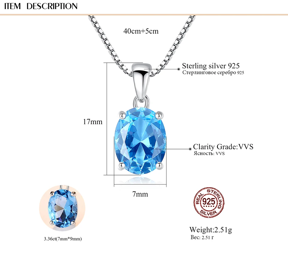 Gem&Time Elegant Blue Topaz Oval Shape Pendant Necklace For Women Sterling  Choker Necklace For Women Collares Mujer (1)