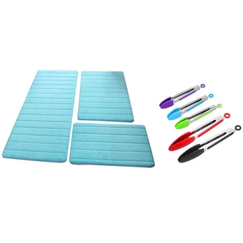

Newest 1 Set Coral Velvet Rug, Memory Foam Mat, Cushion, Bathroom Anti-Slip Mat & 1 Set Silicone Kitchen Tongs Cooking Tongs