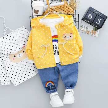 

New Spring Autumn Toddler Boy Girl Hooded Coat 3pcs Clothes Set 2020 Dot Print Kids Costume Boy Clothing Set 1 2 3 4 Years