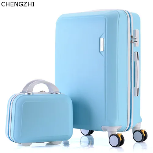 CHENGZHI 2" 22" 2" 26 дюймов Ретро багаж на колесиках с косметичкой студенческий пароль чемодан на колесиках Дорожная сумка на колесиках - Цвет: a set
