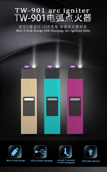 

New USB rechargeable lighter Mini electronic cigarette lighter Outdoor windproof barbecue lighting arc ignition