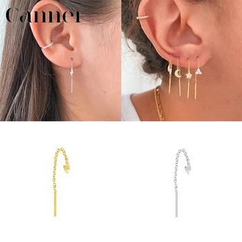 

1PCS S925 Sterling Silver Stud Earrings Fine Jewelry Lightning AAAAA Zircon Chain Tassel Earrings For Women Wedding Party Gifts