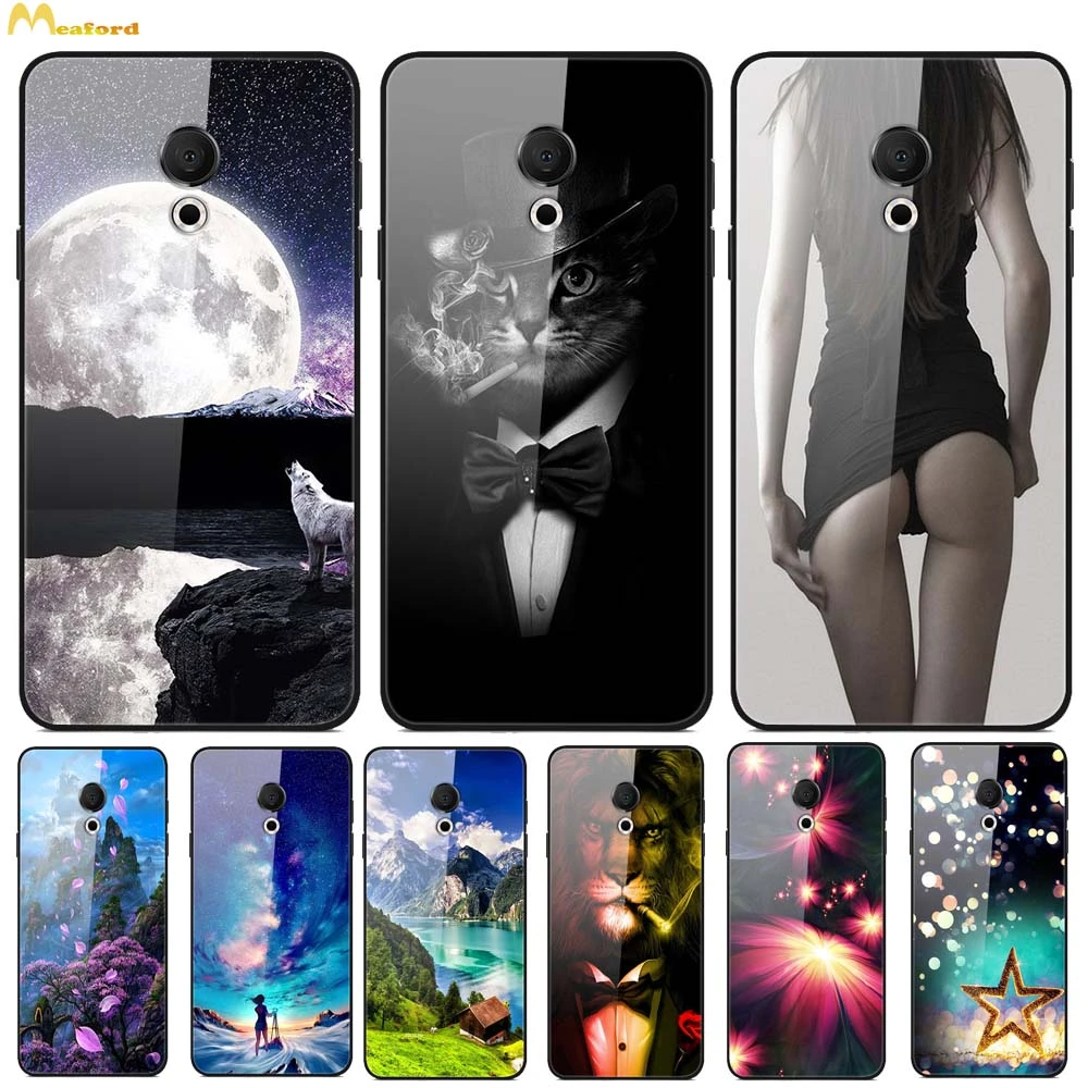 MeizuM15 Case For Meizu 15 Lite Phone Cover Tempered Glass+Silicone Soft Fundas For Meizu 15lite M15 Case Cartoon Painted Bumper meizu phone case with stones back