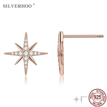 

SILVERHOO 925 sterling silver four-pointed star stud earrings woman fashion boutique to send girlfriend Valentine's Day gifts