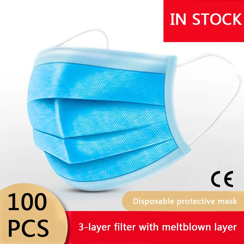 

100PCS Disposable 3-layer Filter Earloop Face Mouth Masks Facial Protective Cover Masks Dustproof Anti Virus Influenza Masks