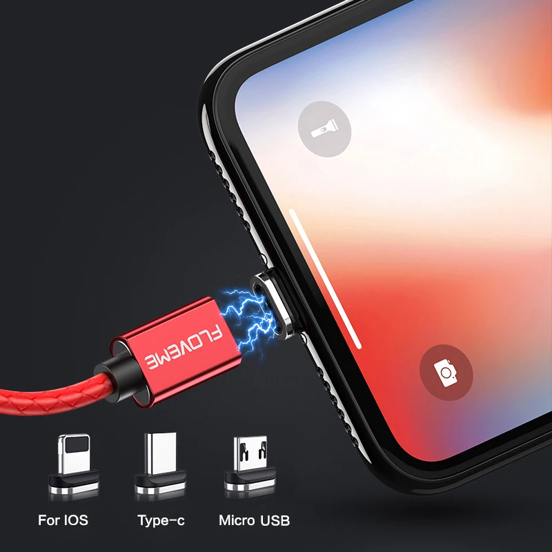 FLOVEME Магнитный кабель Micro usb type C для iPhone кабель освещения 1 м 3A провод для быстрого заряда type-C Магнитный кабель для зарядки телефона