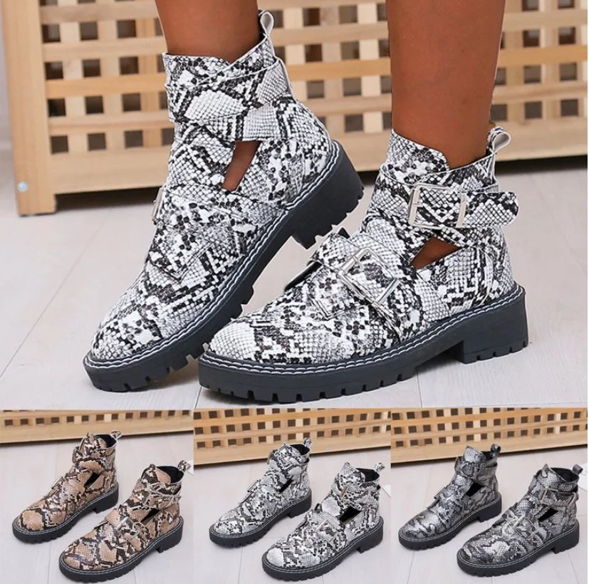 

Ankle Boots For Women PU Leather Fashion Low Heel Shoes Women Motorcycle Boots Autumn Women Martin Boots