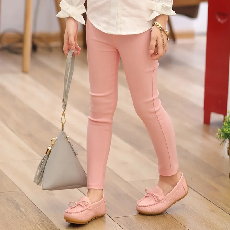 New Girl Leggings Spring autumn Children 's Pencil Pants Skinny Leggings For Girls Candy Color Girl Leggings 2-12 Years - Цвет: Pink For Spring