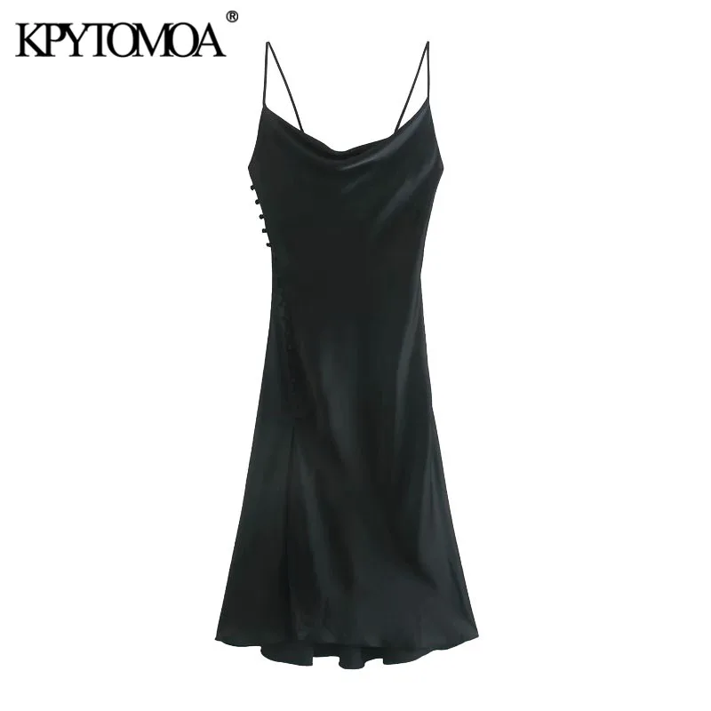 KPYTOMOA Women 2020 Chic Fashion Side Buttons Slit Cozy Camisole Midi Dress Vintage Backless Thin Straps Female Dresses Vestidos KPYTOMOA Women 2020 Chic Fashion Side Buttons Slit Cozy Camisole Midi Dress Vintage Backless Thin Straps Female Dresses Vestidos