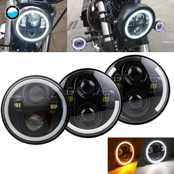

Universal Black 5.75 LED Headlight 5 3/4 Inch White Amber Halo For Sportster 883 XL1200 Iron Dyna 5 3/4" Headlight Bracket