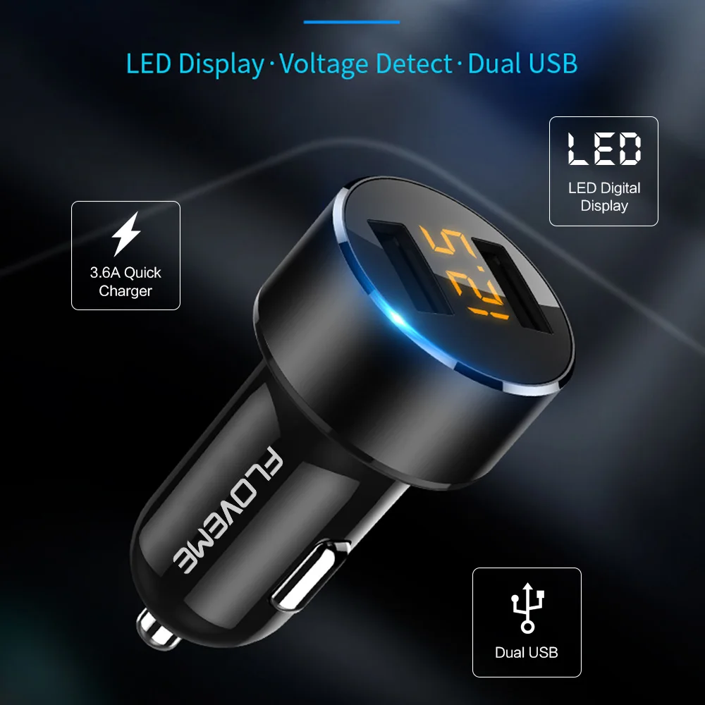 FLOVEME 3.6A Car Charger Dual USB 5V Fast Cigarette Lighter For iPhone Xiaomi Samsung Mobile Phone Chargers | Мобильные телефоны и