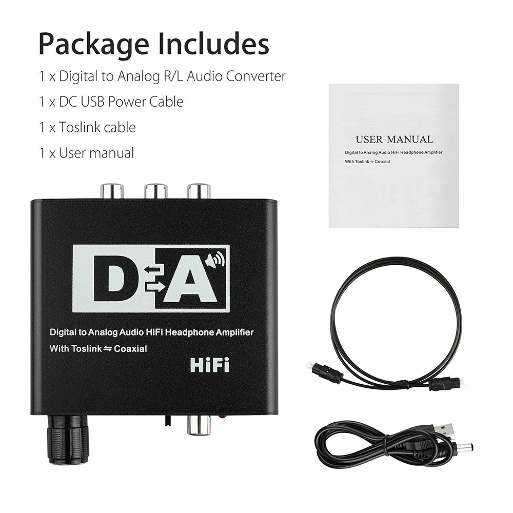 24 Bit Digital to Analog Converter 3 5 Jack RCA DAC Spdif Amplifier Decoder Optical Fiber Coaxial For Headphone With Volume Knob