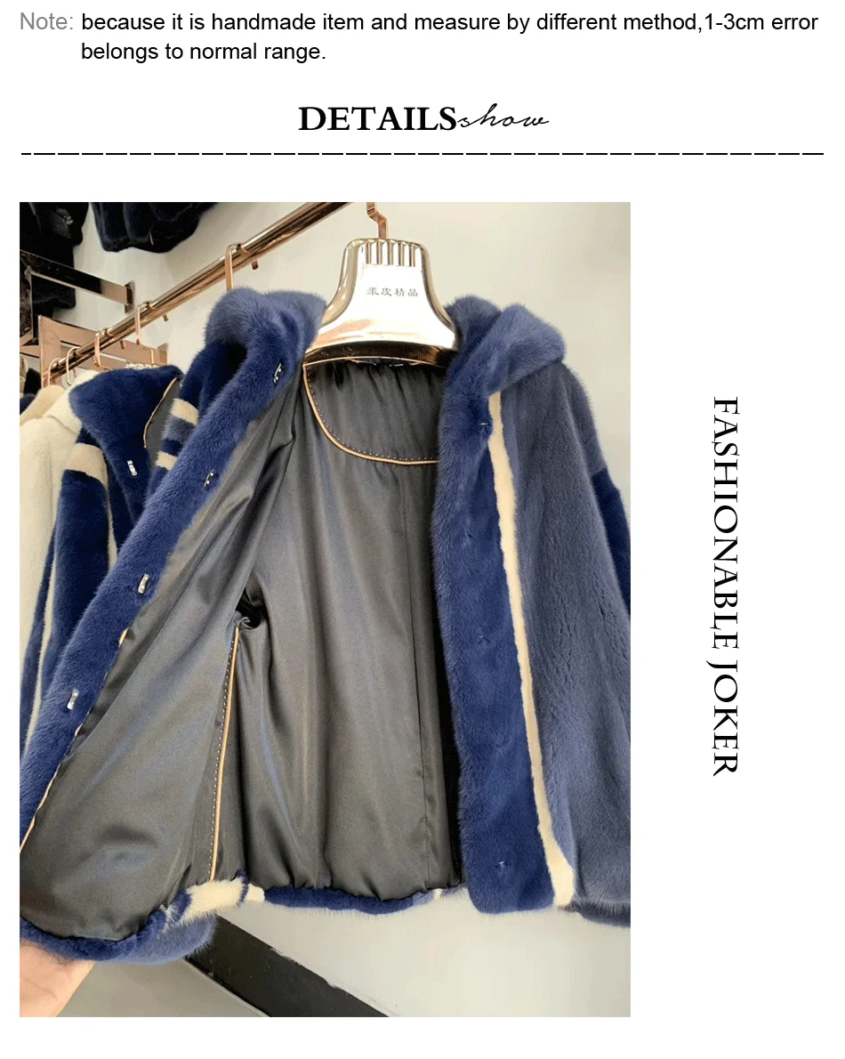 Multicolor Imported Mink Fur Coats with hood short fashion Real Fur Coats For Women Winter Warm Jacket Fashion Genuine Fur Outw