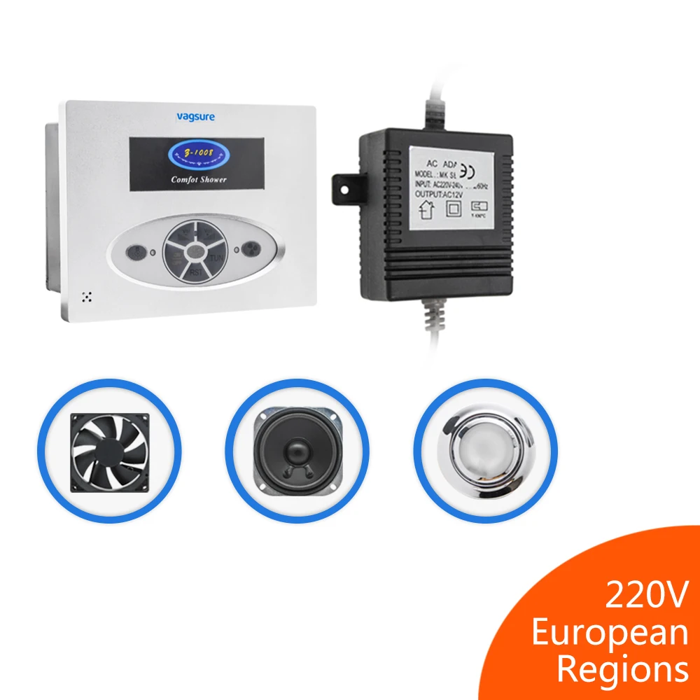 1 комплект AC 12V Прямоугольник CE сертификация регулятор душа комплект с панелью/свет/динамик/вытяжной вентилятор/трансформатор для душевой кабины - Цвет: 220V European