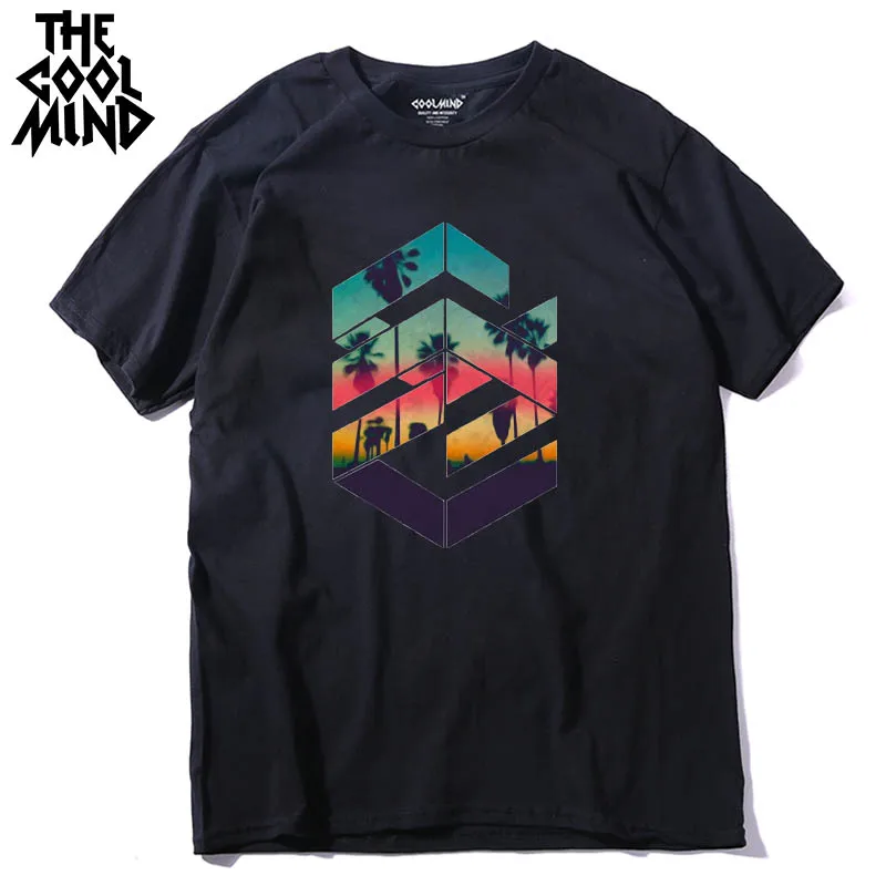 T-Shirt Short-Sleeve Fabric COOLMIND Printed Cotton Summer Casual O-Neck QI0311A Comfortable