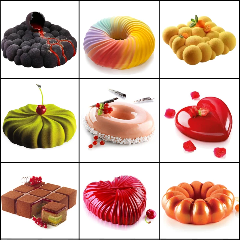 

32 Design Silicone Mold Cake Mousse Baking Forms Pan Heart Bubble Cloud Shaped Silicon Soap Moulds Chocolate Decoration Tool