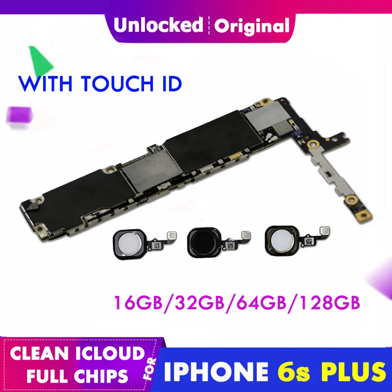 Материнские платы Для iPhone 6S Plus, 5,5 дюймов, Touch ID, 16g, 32g, 64g, 128g, материнская плата iCloud, разблокированная материнская плата, полные чипы
