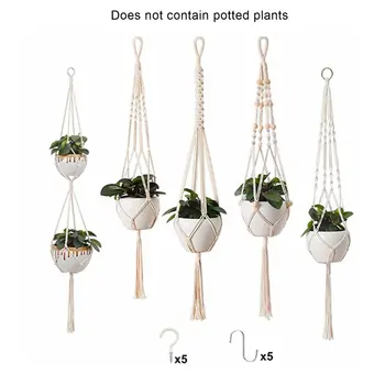 

Hand-Woven Flower Pot Net Bag Cotton Rope Tassel Hanging Basket Net Bag Gardening Balcony Plant Lanyard