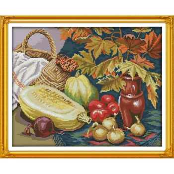 

Joy Suday Fruits And Vegetables Chinese Cross Stitch Kits Ecological Cotton Stamped Printed 11CT DIY Wedding Decoration For Home