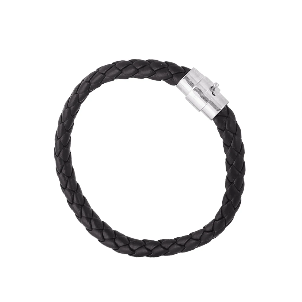 Vintage Men Jewelry Black Brown Mixed Woven Leather Cord Bracelet Stainless Steel Magnetic Clasp Men Punk Bracelet Bangles