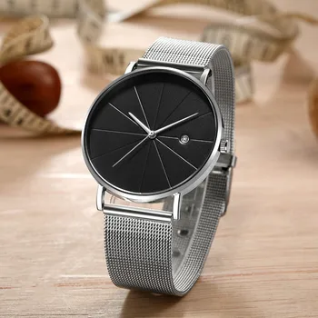 

Luxury Fashion Wristwatch Stainless Steel Men Glass Quartz Analog Watch With Calendar Simple Bracelet Clock Relojes Para Hombre